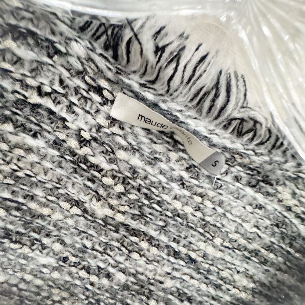 Anthropologie Maude Vivante fringe knit  metallic thread cardigan sweater ❤️ - Picture 7 of 9